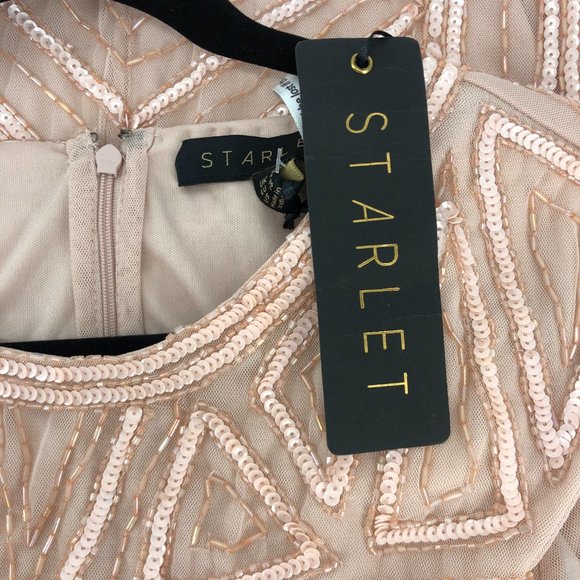 Starlet exclusive cap sleeve fringe sequin mini dress in blush ASOS Size 16 - Picture 12 of 12